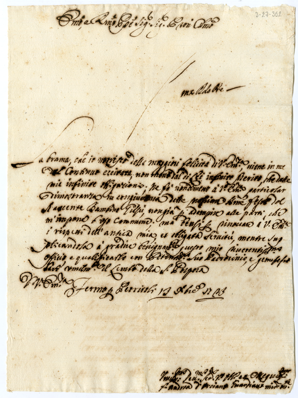 Lettera Di Fra Andrea D Orciano Al Cardinale Annibale Albani 1723