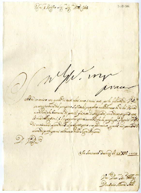 Lettera Di Domenico Maria Selli Ad Annibale Albani 1718 Dicembre 17