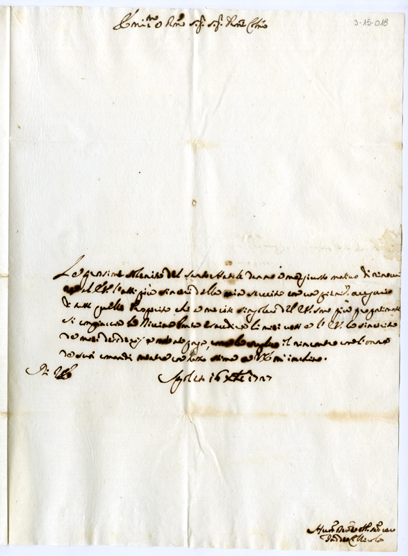 Lettera Di Taddeo Collicola Al Cardinale Annibale Albani (1727 Dicembre 16)